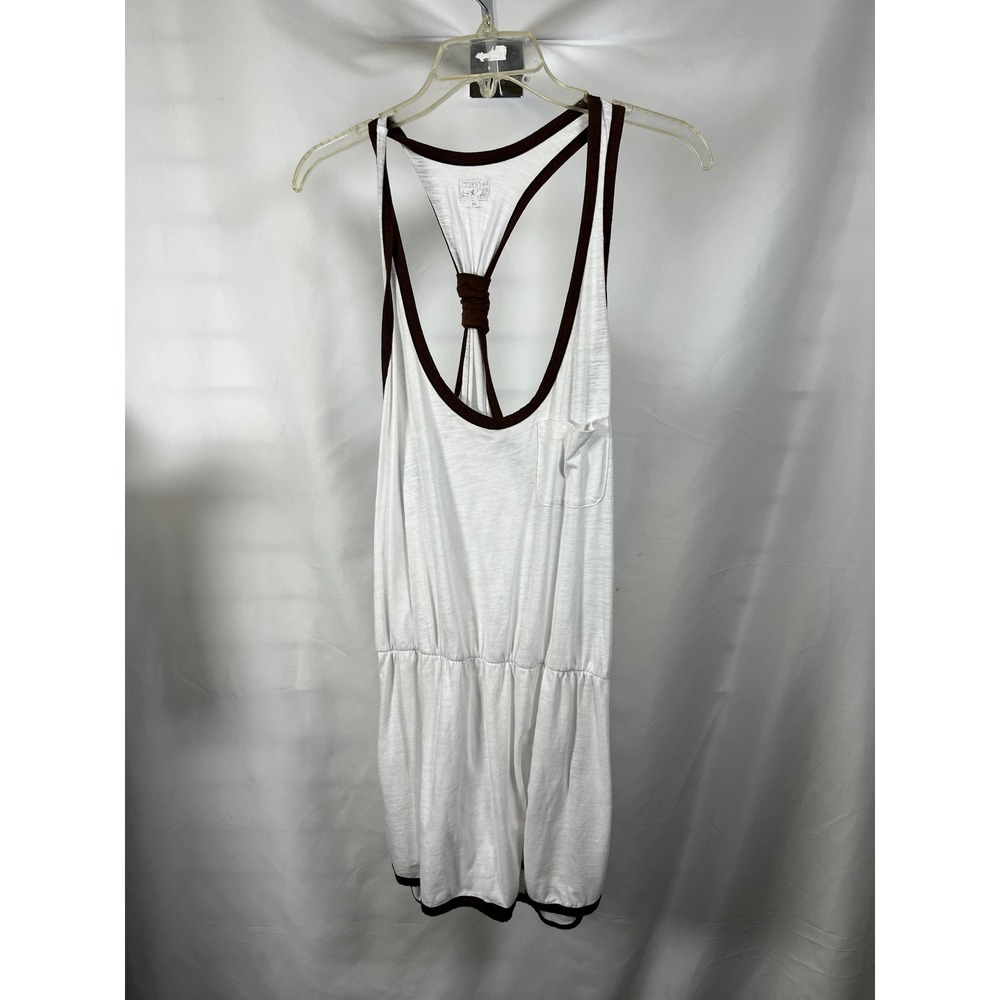 Converse One Star Womens Romper XL White Brown Trim Racerback‎ Pocket Sleeveless